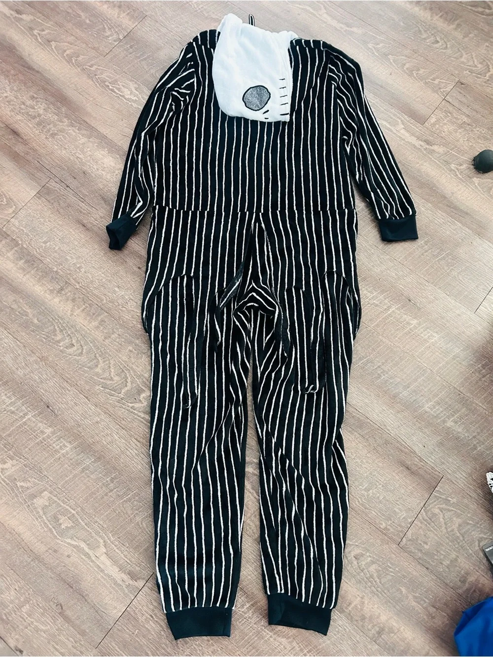 Disney Jack Skellington Black and White Striped Kids Footie Pajamas